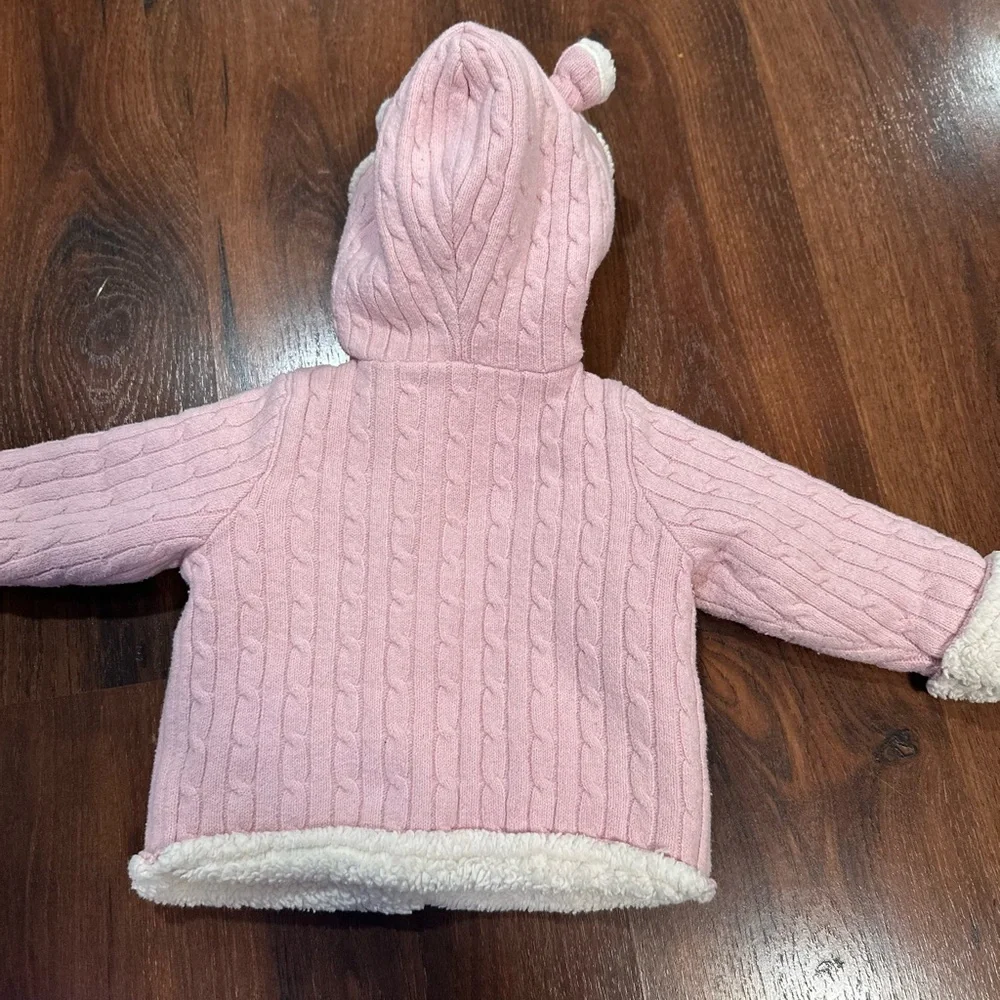 Gap babygirl pink cable-knit sweater cardigan with cozy sherpa lining 6-12m